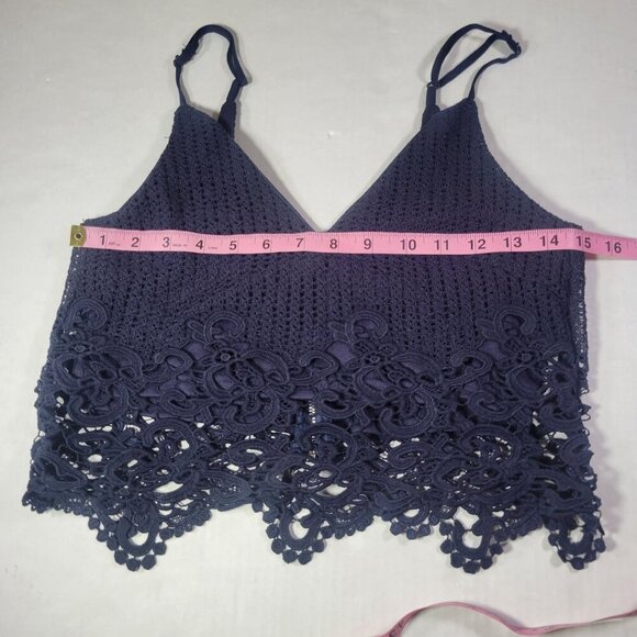 House Of Three Women Navy Blue Elegant Lace Cropped Tank Top Size 6 - Picture 6 of 8